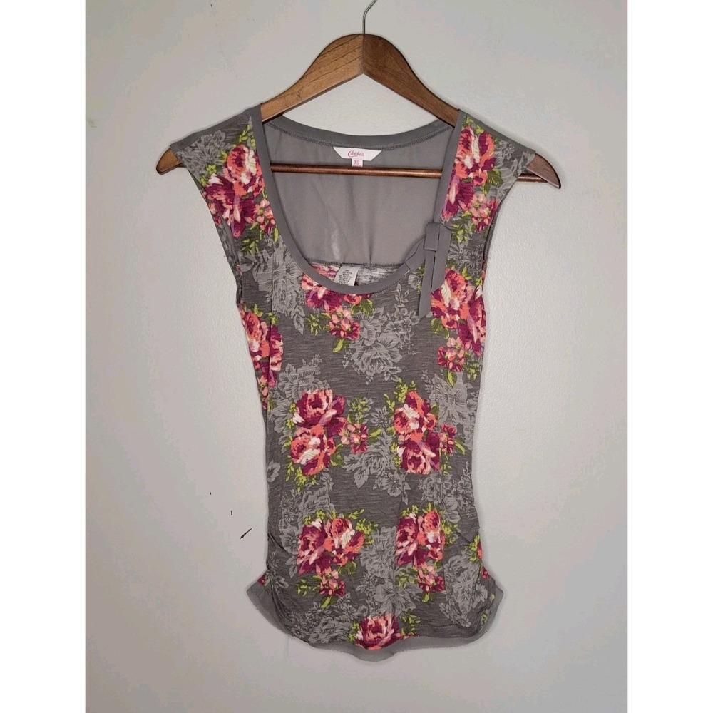 Vintage‎ 90s Fairy Cottagecore Candies Sz XS Babydoll Top Floral Y2K Bow Gray